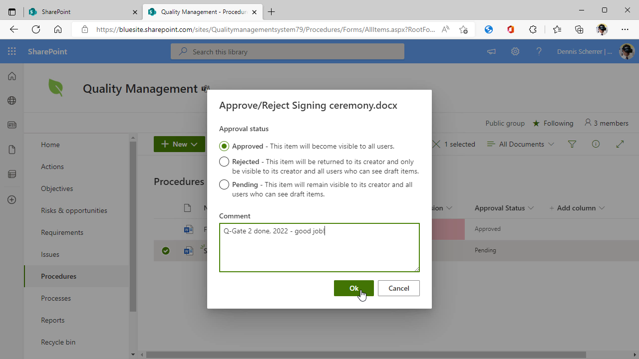 Document approval in SharePoint document libraries for ISO 9001 - thumbnail picture