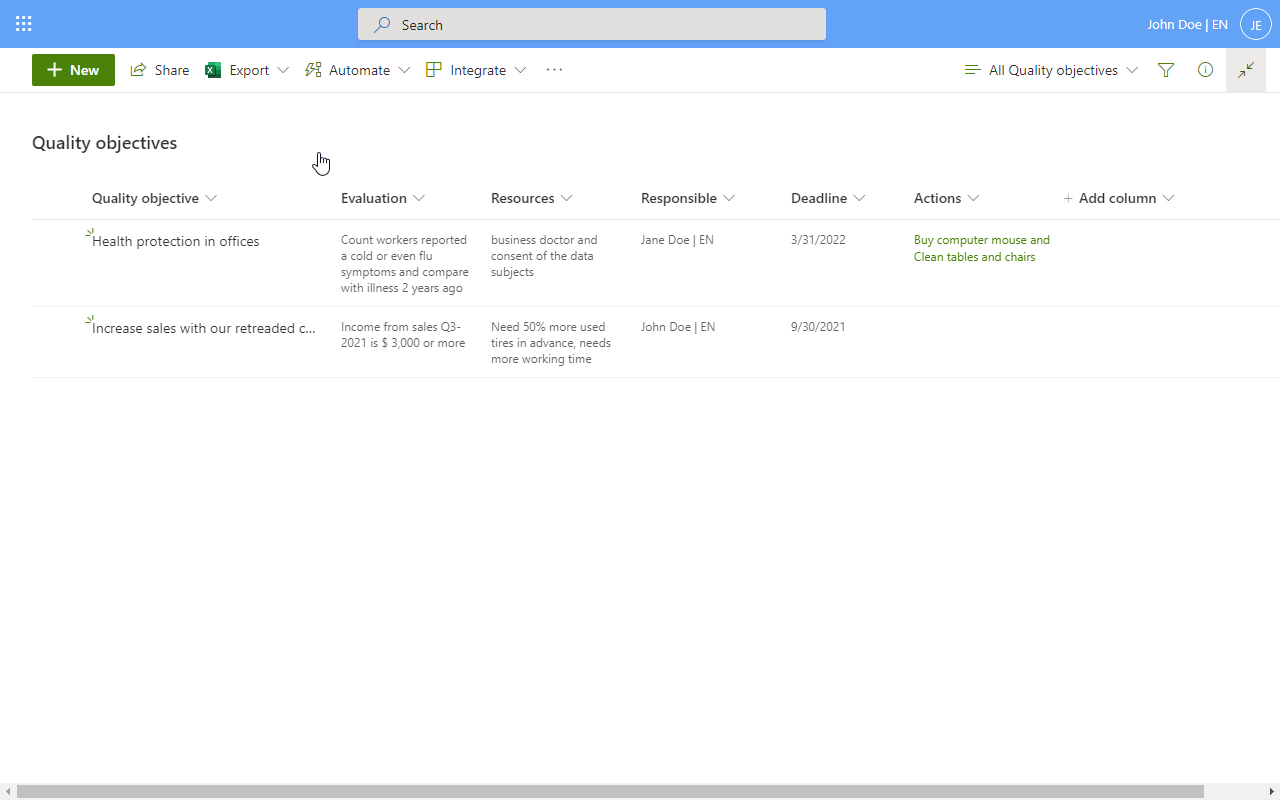 Quality Objectives in Microsoft Office - thumbnail picture